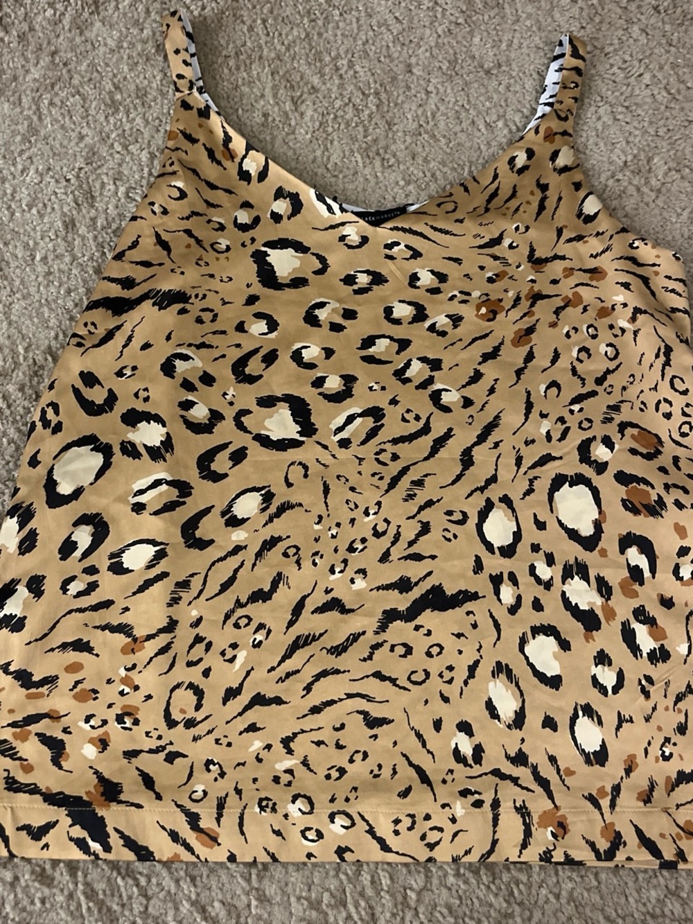 Leopard Satin Cami Top in Tan, Black & Cream
